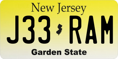NJ license plate J33RAM