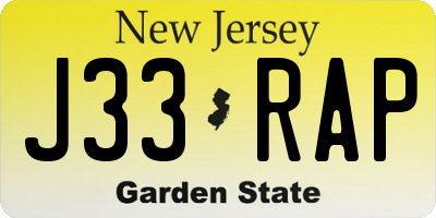 NJ license plate J33RAP