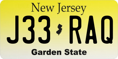 NJ license plate J33RAQ