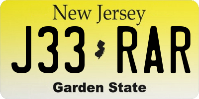 NJ license plate J33RAR