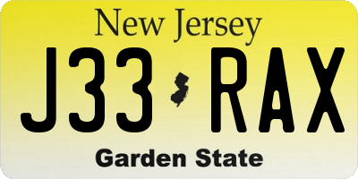 NJ license plate J33RAX