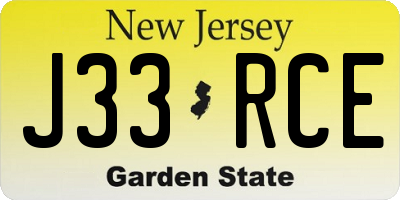 NJ license plate J33RCE