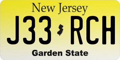 NJ license plate J33RCH