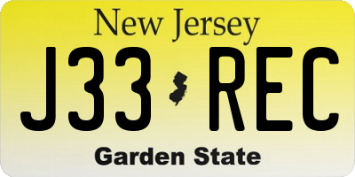 NJ license plate J33REC