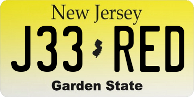 NJ license plate J33RED