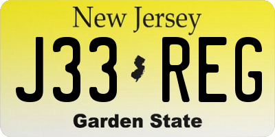 NJ license plate J33REG