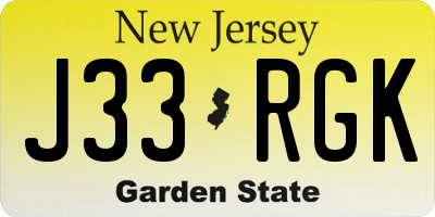 NJ license plate J33RGK