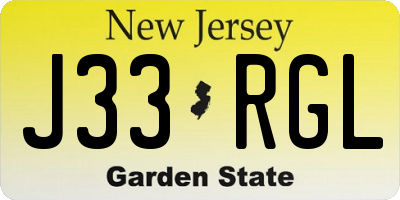 NJ license plate J33RGL