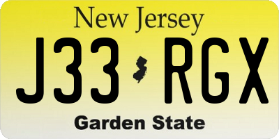 NJ license plate J33RGX