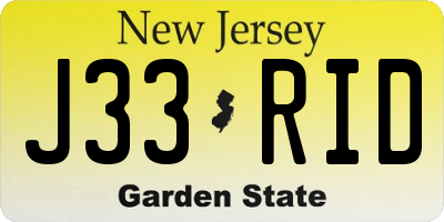 NJ license plate J33RID