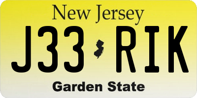 NJ license plate J33RIK