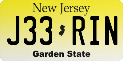 NJ license plate J33RIN
