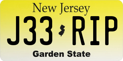 NJ license plate J33RIP