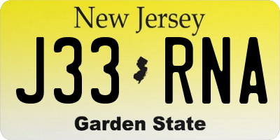 NJ license plate J33RNA