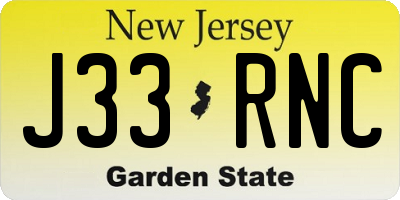NJ license plate J33RNC