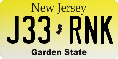 NJ license plate J33RNK