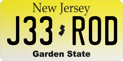 NJ license plate J33ROD