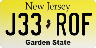 NJ license plate J33ROF