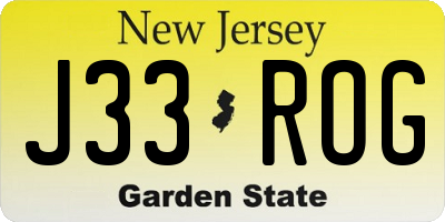 NJ license plate J33ROG