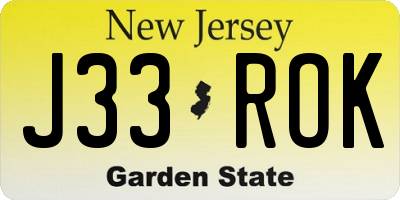 NJ license plate J33ROK