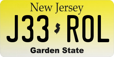 NJ license plate J33ROL