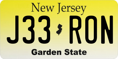 NJ license plate J33RON