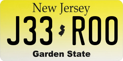 NJ license plate J33ROO