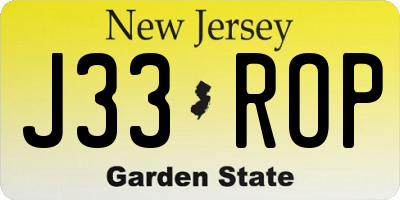 NJ license plate J33ROP