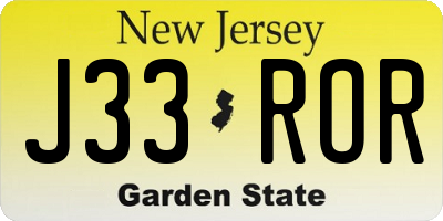 NJ license plate J33ROR