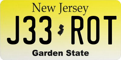 NJ license plate J33ROT