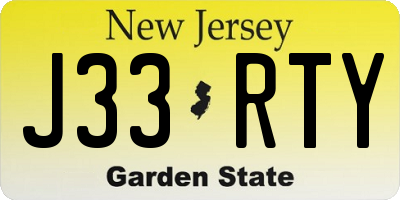 NJ license plate J33RTY