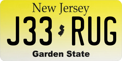 NJ license plate J33RUG