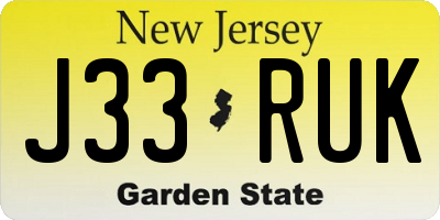 NJ license plate J33RUK