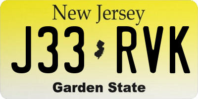 NJ license plate J33RVK