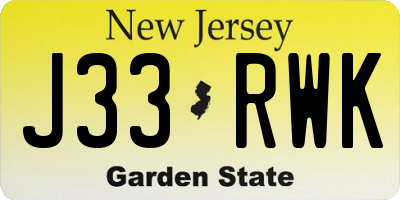 NJ license plate J33RWK