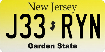 NJ license plate J33RYN