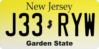 NJ license plate J33RYW