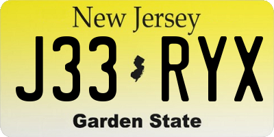 NJ license plate J33RYX