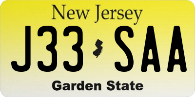 NJ license plate J33SAA