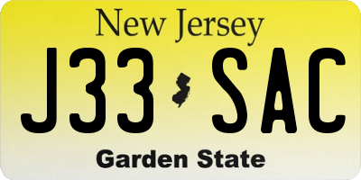 NJ license plate J33SAC