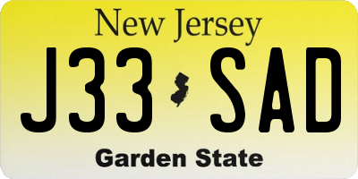 NJ license plate J33SAD