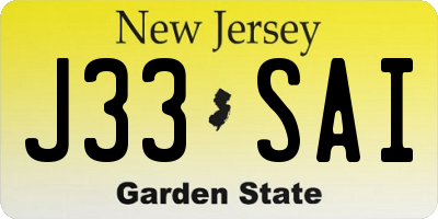 NJ license plate J33SAI