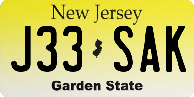 NJ license plate J33SAK
