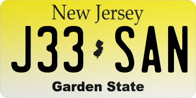 NJ license plate J33SAN