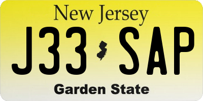 NJ license plate J33SAP