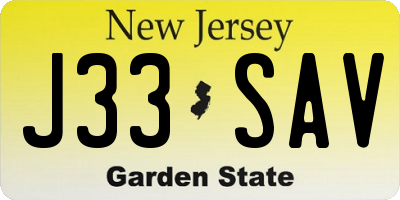 NJ license plate J33SAV