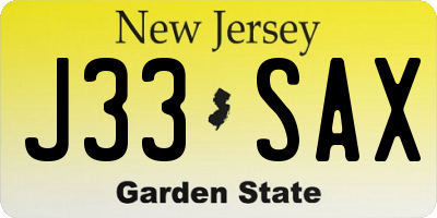 NJ license plate J33SAX