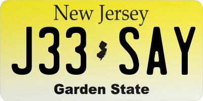 NJ license plate J33SAY