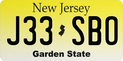 NJ license plate J33SBO