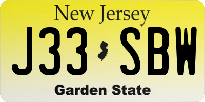NJ license plate J33SBW